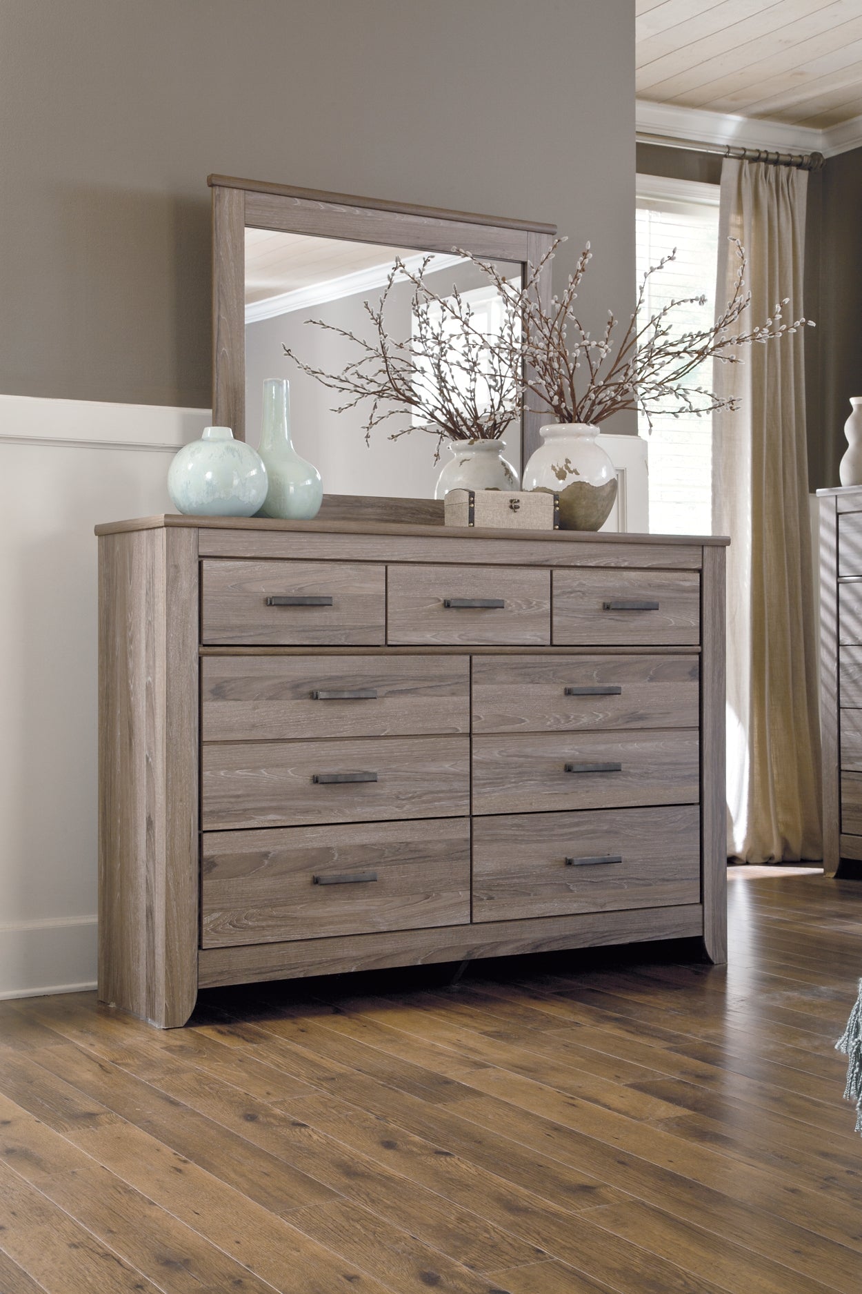 Zelen Queen Panel Bed with Mirrored Dresser Rent Wise Rent To Own Jacksonville, Florida