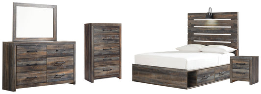Drystan Panel Bed With 4 Storage Drawers With Mirrored Dresser, Chest And Nightstand