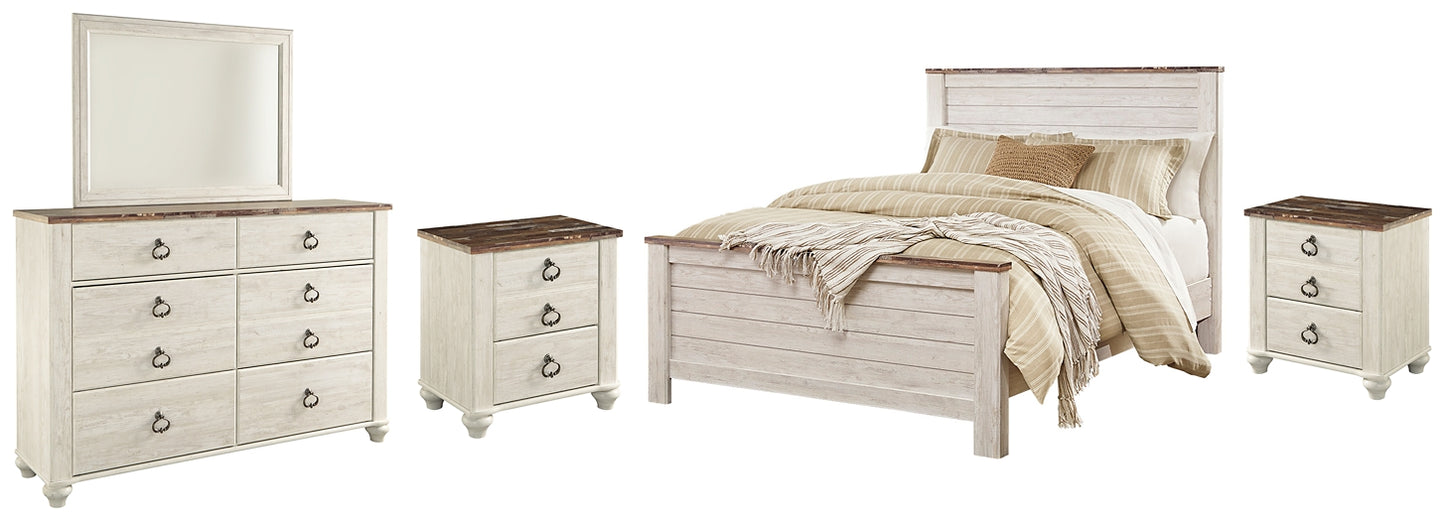 Willowton Panel Bed With Mirrored Dresser And 2 Nightstands