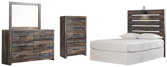 Drystan Panel Headboard Bed With Mirrored Dresser And Chest