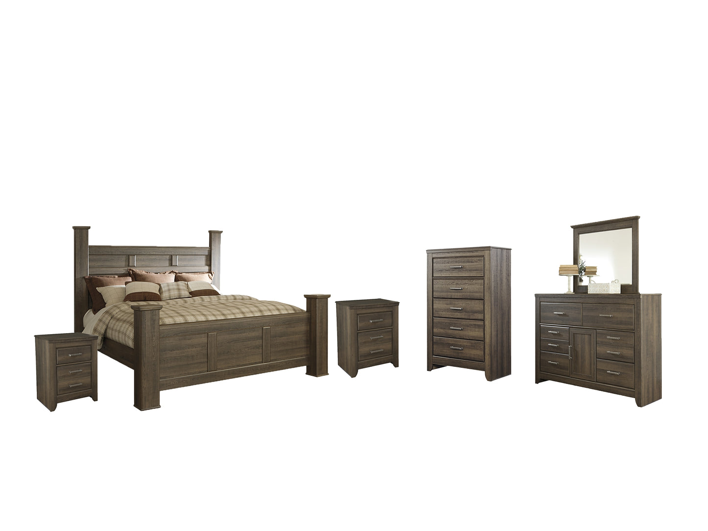 Juararo California Poster Bed With Mirrored Dresser, Chest And 2 Nightstands