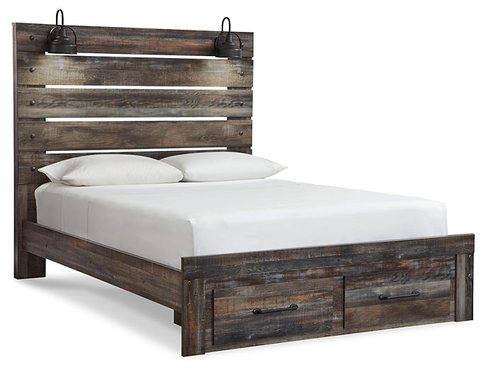 Drystan Panel Bed With 2 Storage Drawers With Mirrored Dresser, Chest And 2 Nightstands