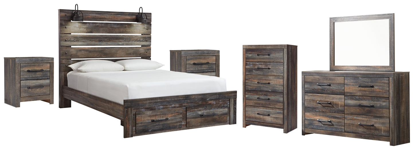 Drystan Panel Bed With 2 Storage Drawers With Mirrored Dresser, Chest And 2 Nightstands