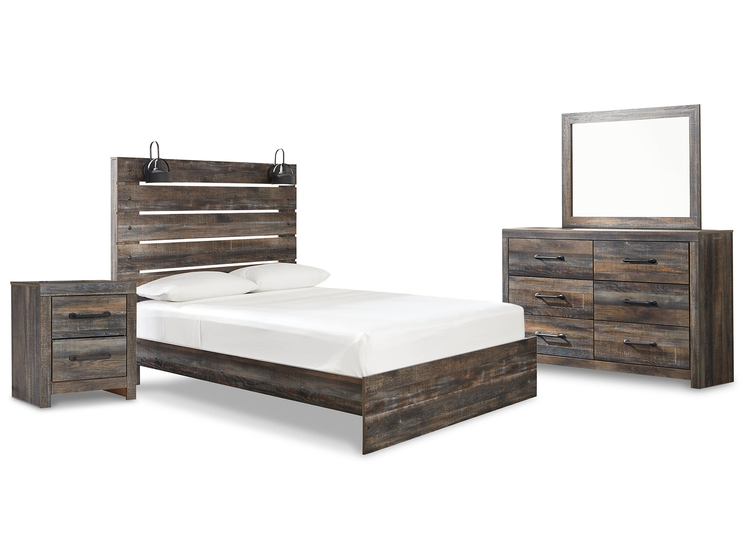 Drystan Panel Bed With Mirrored Dresser And Nightstand