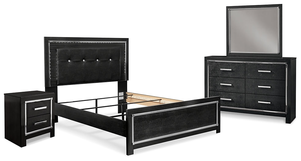 Kaydell Upholstered Panel Bed With Mirrored Dresser And Nightstand