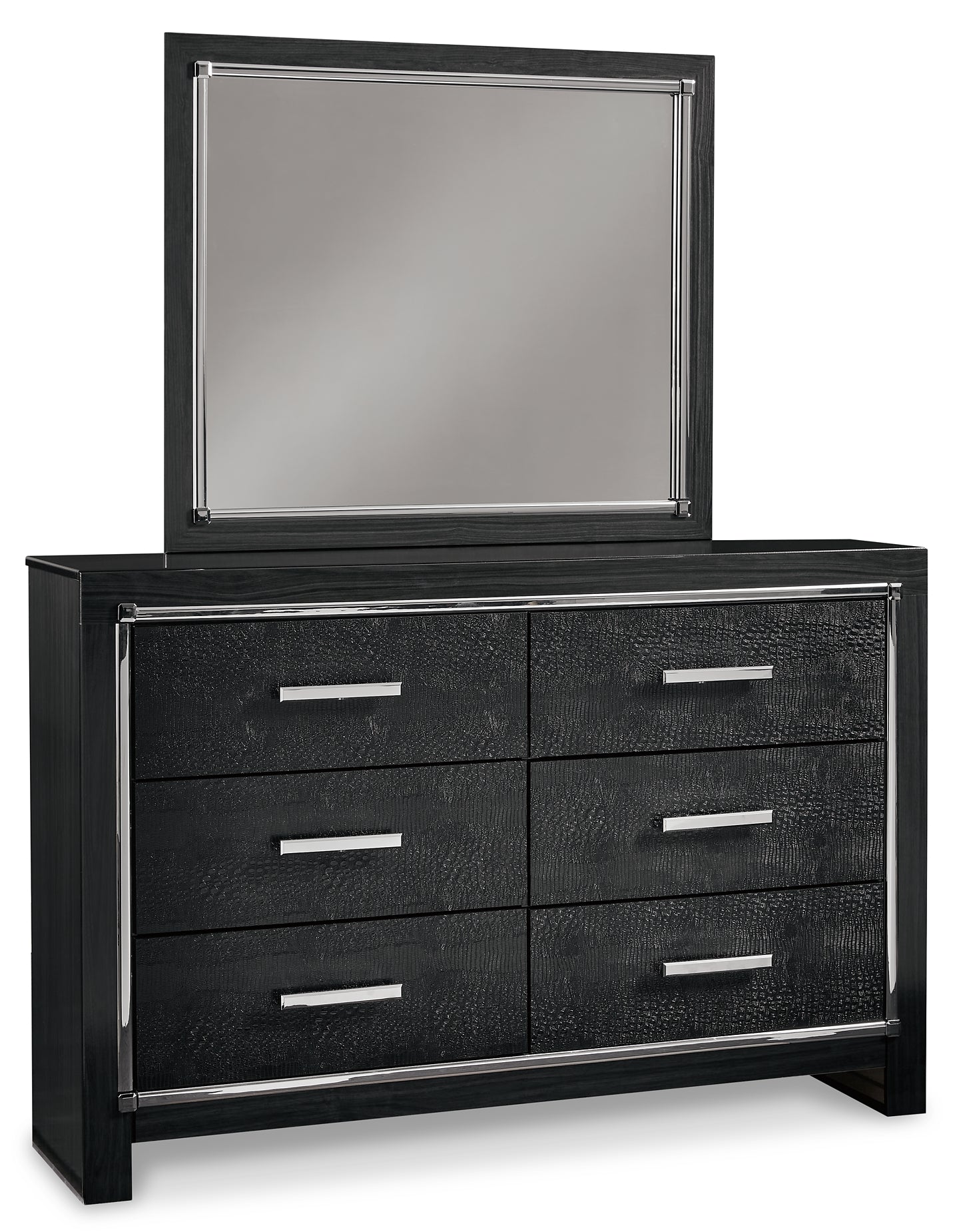 Kaydell Upholstered Panel Bed With Mirrored Dresser And Nightstand