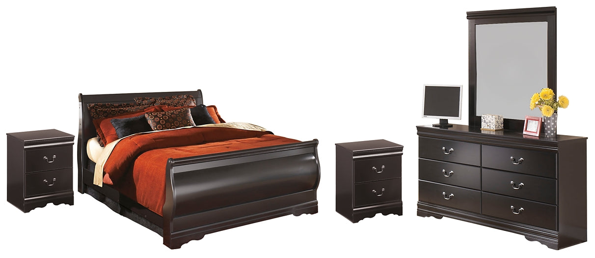Huey Vineyard Sleigh Bed With Mirrored Dresser And 2 Nightstands