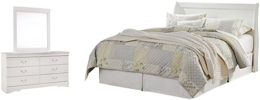 Anarasia Sleigh Headboard Bed With Mirrored Dresser