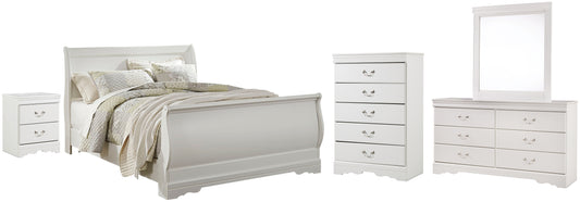 Anarasia Sleigh Bed With Mirrored Dresser, Chest And Nightstand