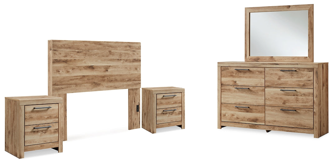 Hyanna Panel Headboard With Mirrored Dresser And 2 Nightstands