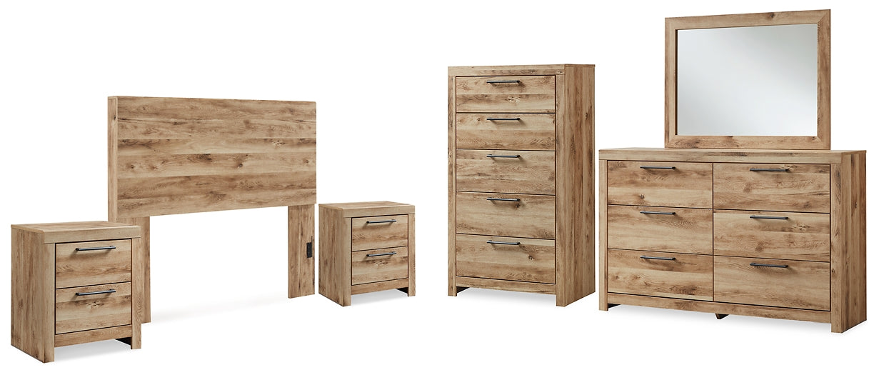 Hyanna Panel Headboard With Mirrored Dresser, Chest And 2 Nightstands