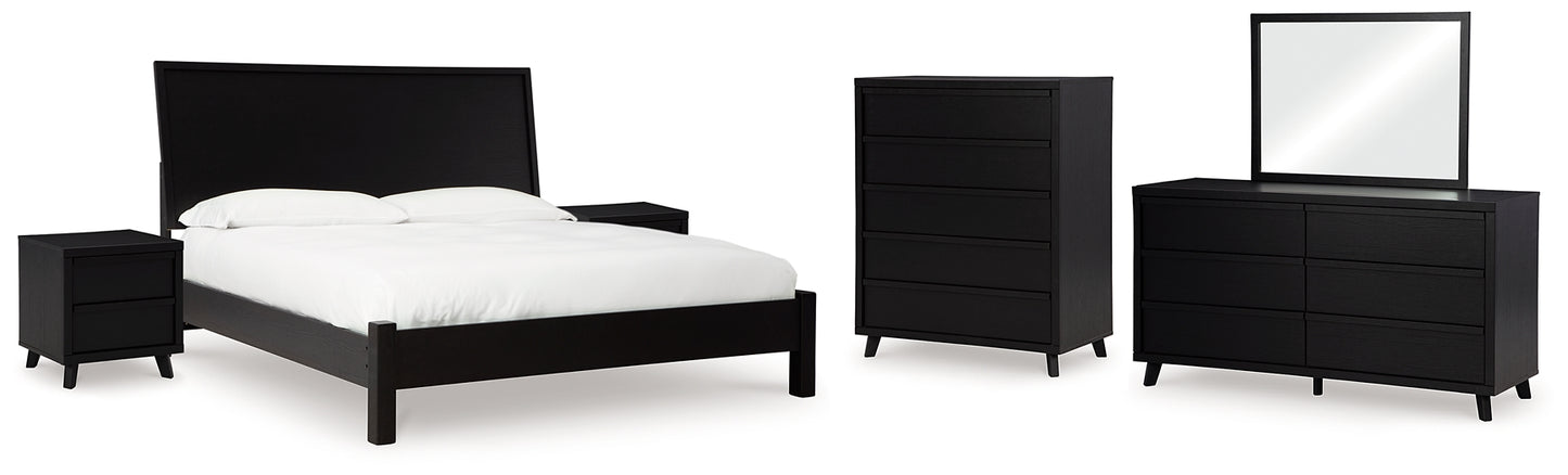 Danziar Panel Bed With Mirrored Dresser, Chest And 2 Nightstands