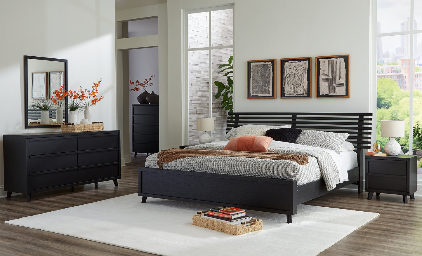 Danziar Panel Bed With Mirrored Dresser And Chest