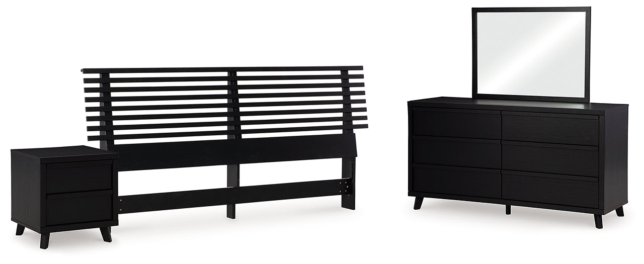 Danziar Panel Headboard With Mirrored Dresser And 2 Nightstands