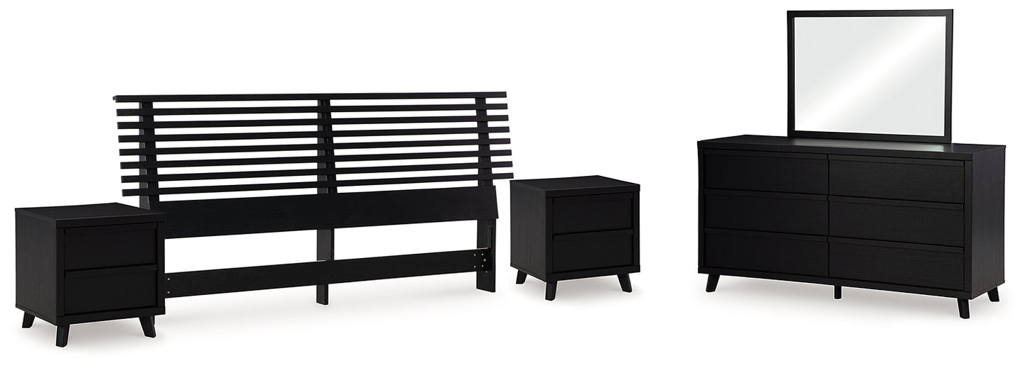 Danziar Panel Headboard With Mirrored Dresser And 2 Nightstands