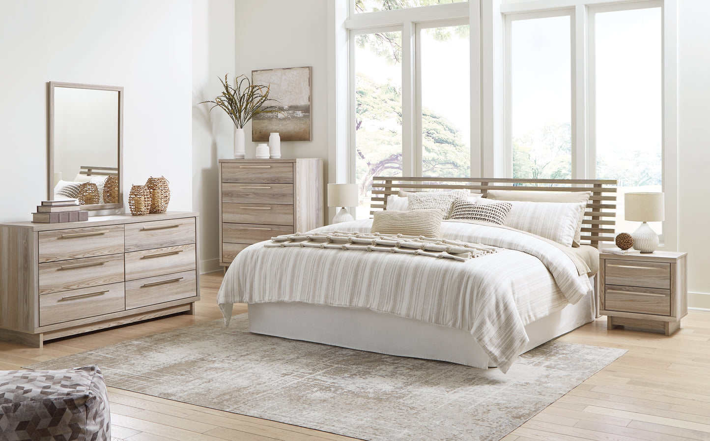 Hasbrick Panel Headboard With Mirrored Dresser, Chest And Nightstand