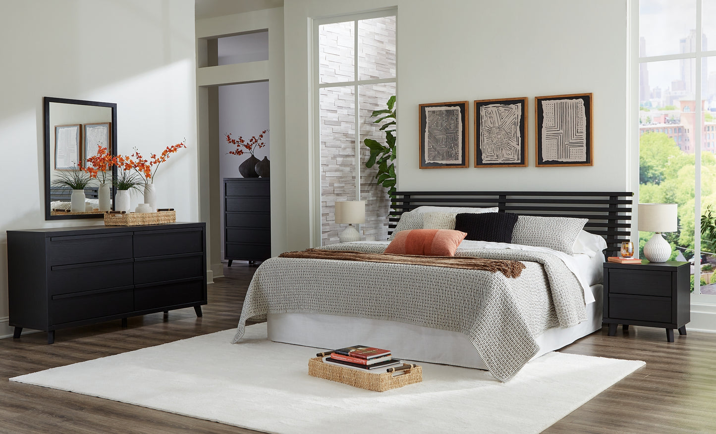 Danziar Panel Headboard With Mirrored Dresser And Nightstand