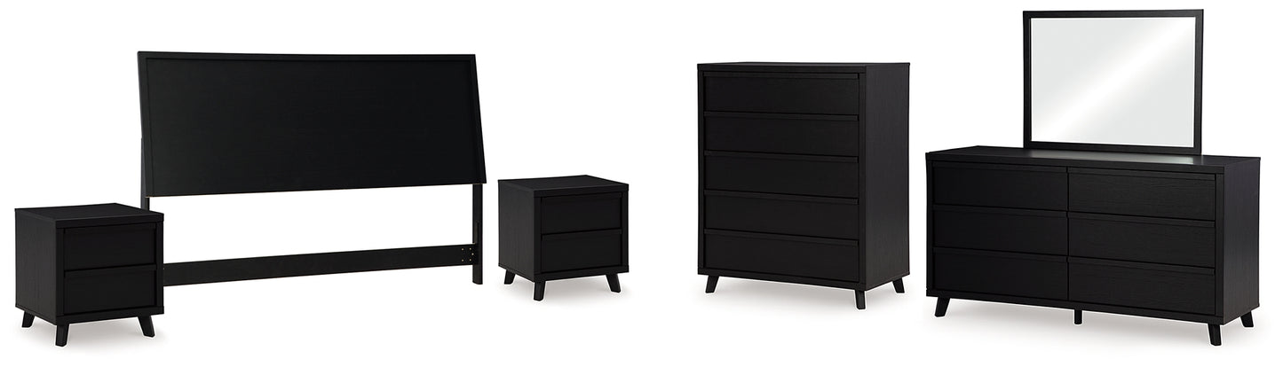 Danziar Panel Headboard With Mirrored Dresser, Chest And 2 Nightstands