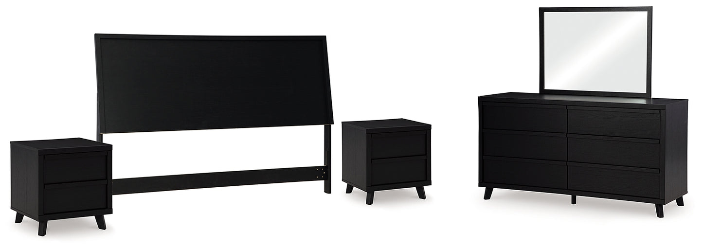 Danziar Panel Headboard With Mirrored Dresser And 2 Nightstands