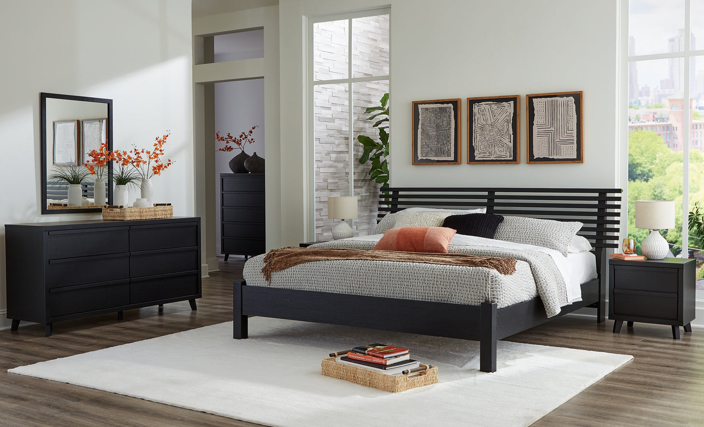 Danziar Panel Bed With Mirrored Dresser, Chest And 2 Nightstands