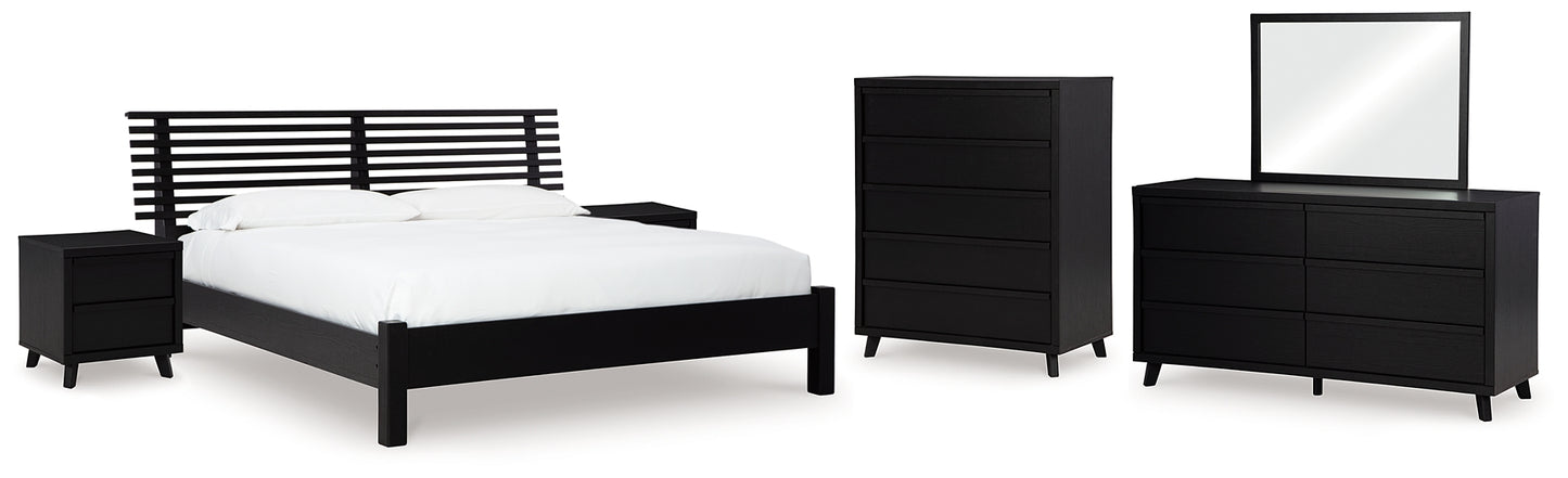 Danziar Panel Bed With Mirrored Dresser, Chest And 2 Nightstands