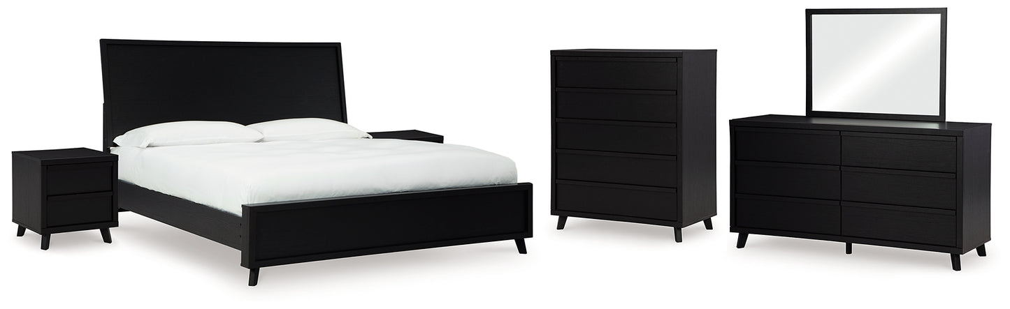 Danziar Panel Bed With Mirrored Dresser, Chest And 2 Nightstands
