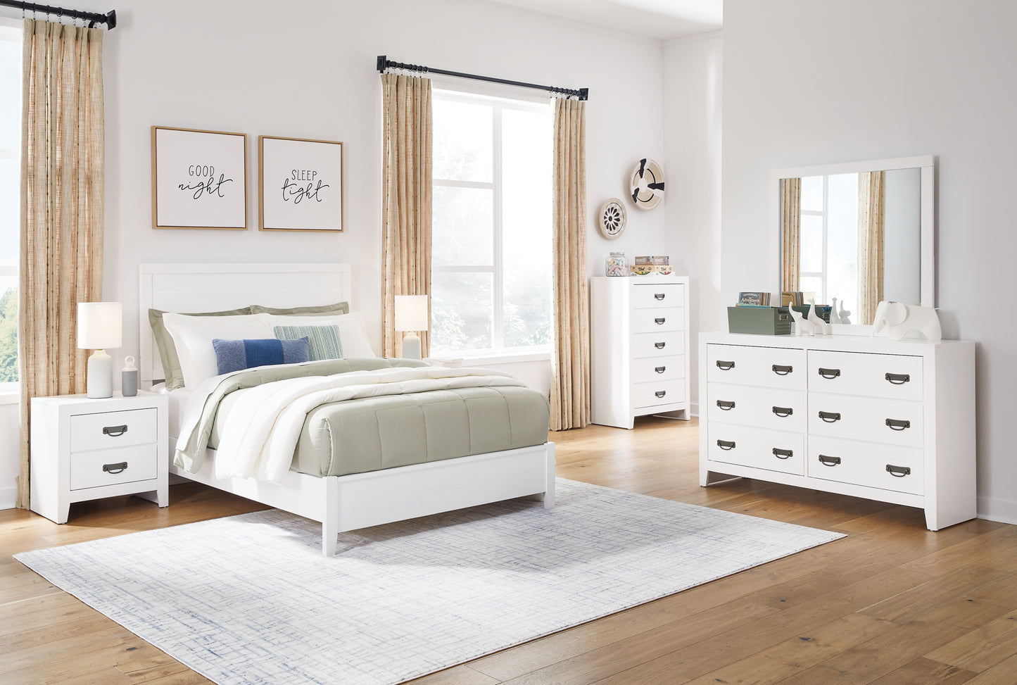 Binterglen Panel Bed With Mirrored Dresser, Chest And 2 Nightstands