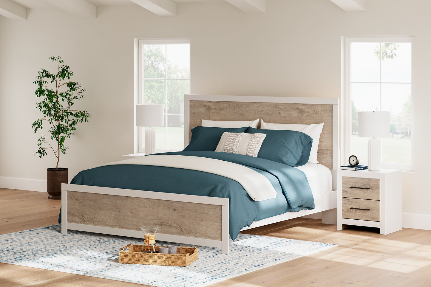 Charbitt Panel Bed With Mirrored Dresser