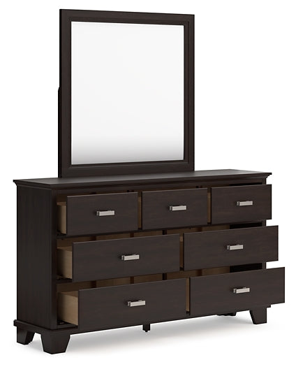 Covetown Panel Bed With Mirrored Dresser