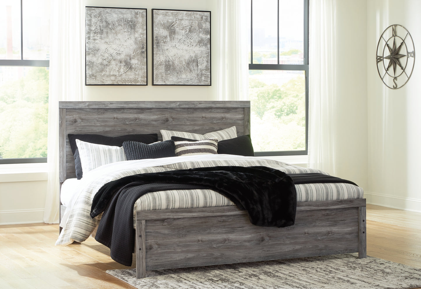 Bronyan Panel Bed With Mirrored Dresser And Nightstand