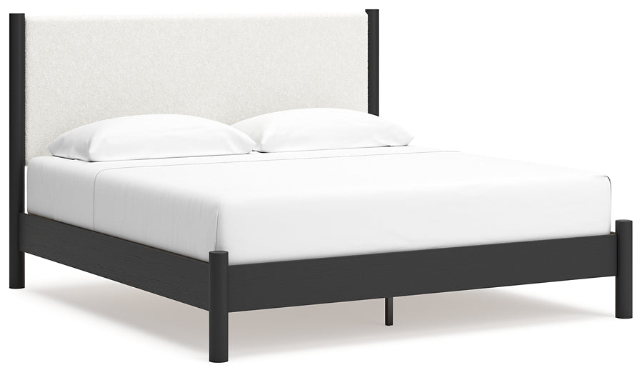 Cadmori Upholstered Panel Bed With Mirrored Dresser, Chest And Nightstand