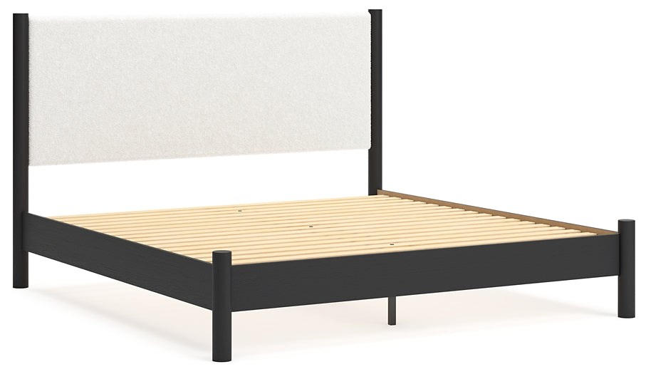 Cadmori Upholstered Panel Bed With Mirrored Dresser, Chest And Nightstand