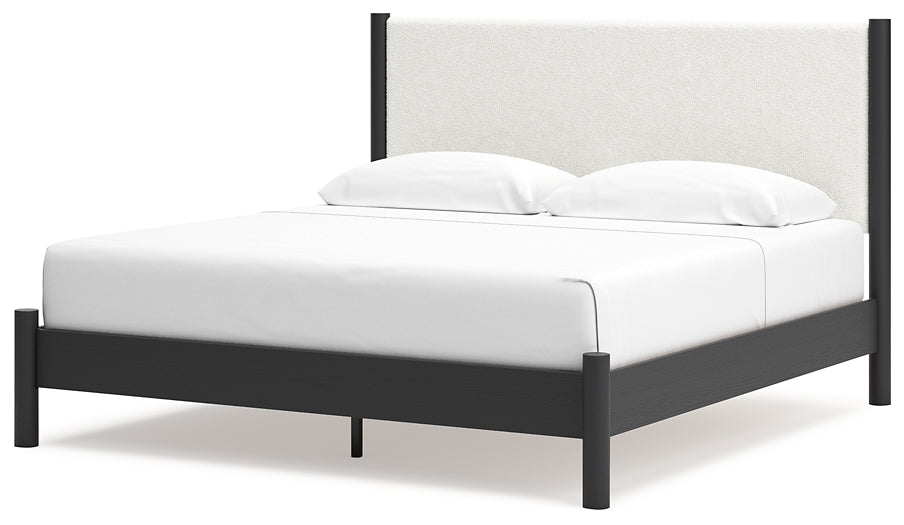 Cadmori Upholstered Panel Bed With Mirrored Dresser, Chest And Nightstand