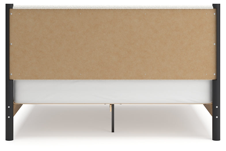 Cadmori Upholstered Panel Bed With Mirrored Dresser, Chest And Nightstand