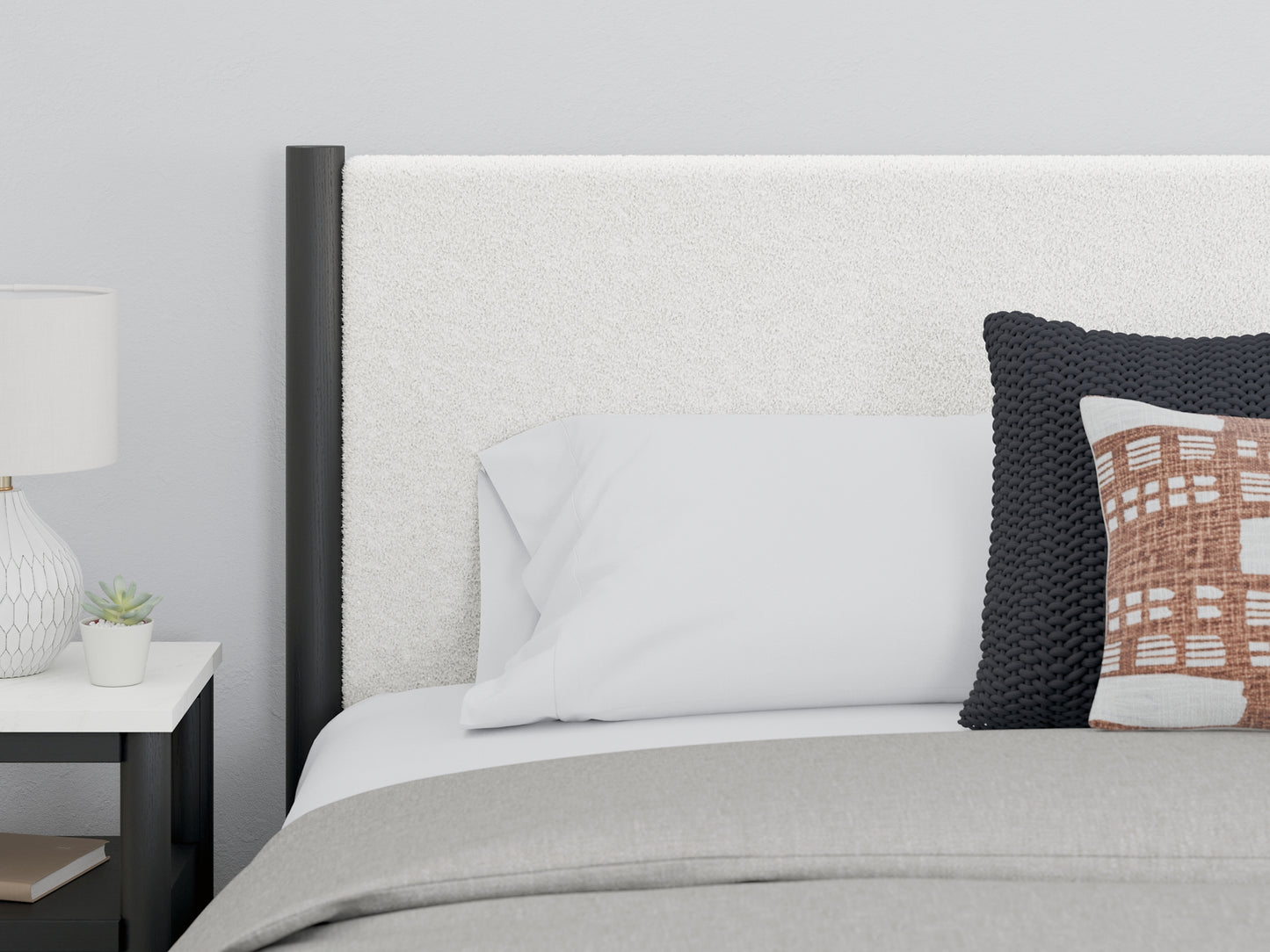 Cadmori Upholstered Panel Bed With Mirrored Dresser, Chest And Nightstand