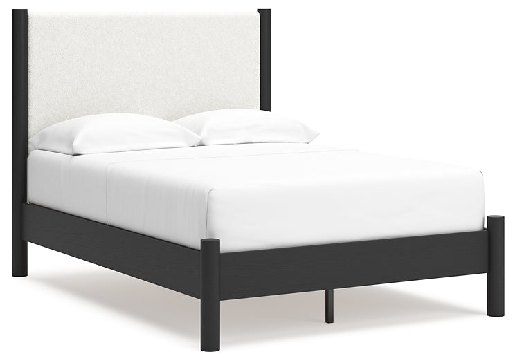 Cadmori Upholstered Panel Bed With Mirrored Dresser, Chest And Nightstand