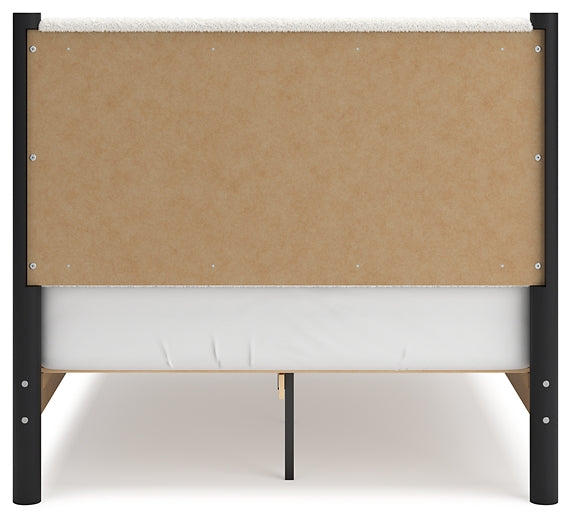 Cadmori Upholstered Panel Bed With Mirrored Dresser, Chest And Nightstand