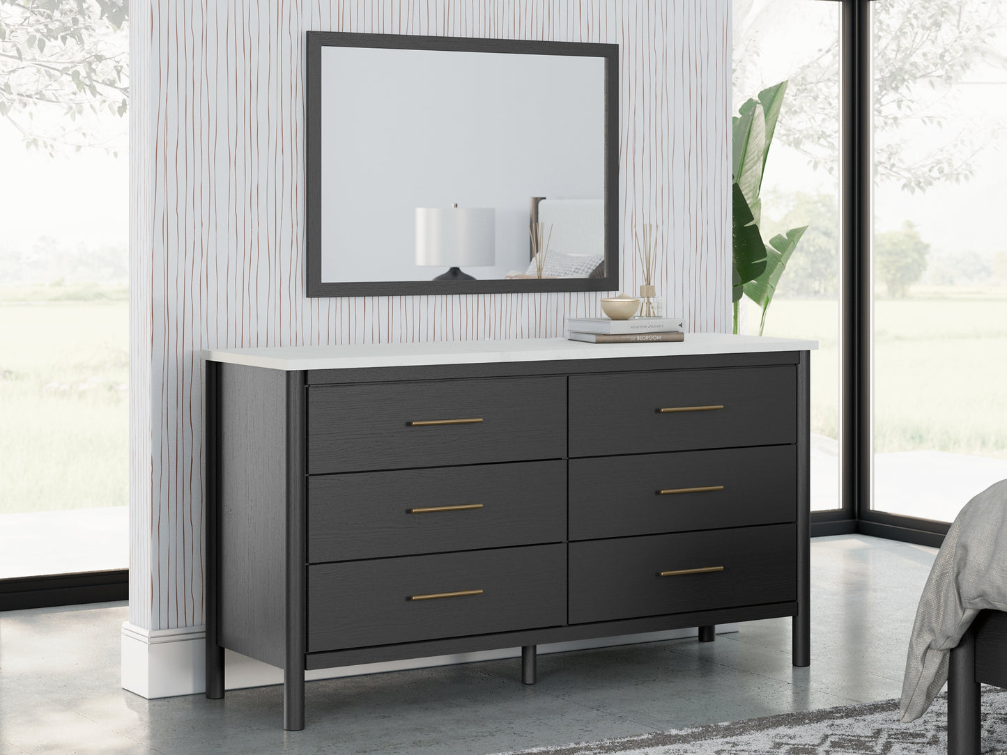 Cadmori Upholstered Panel Bed With Mirrored Dresser, Chest And Nightstand