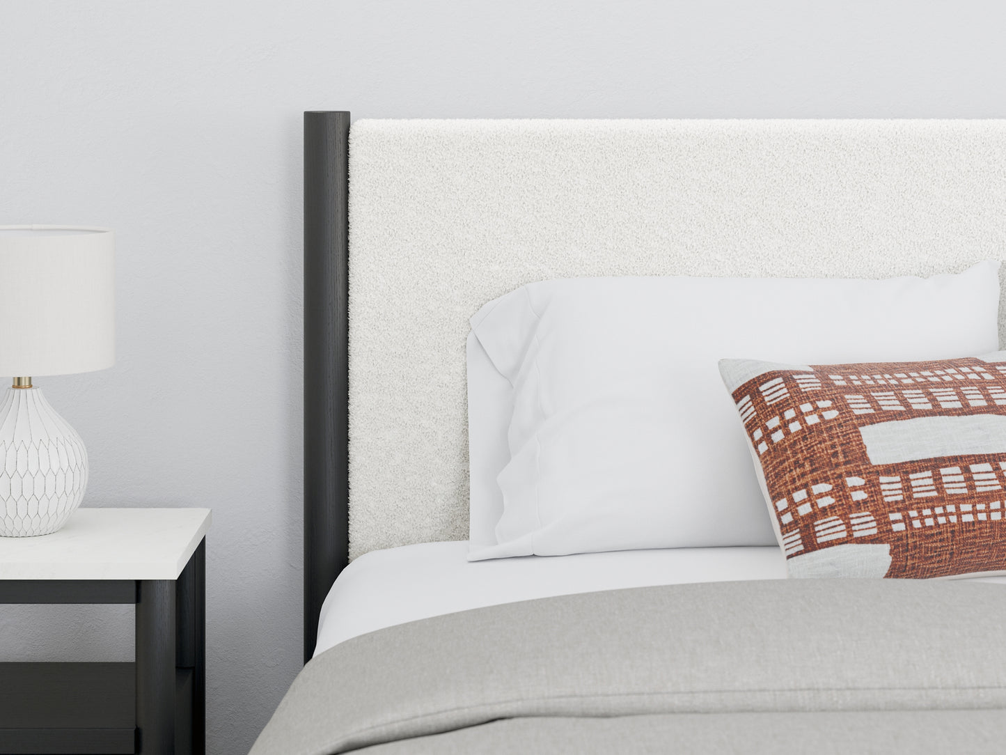Cadmori Upholstered Panel Bed With Mirrored Dresser, Chest And Nightstand