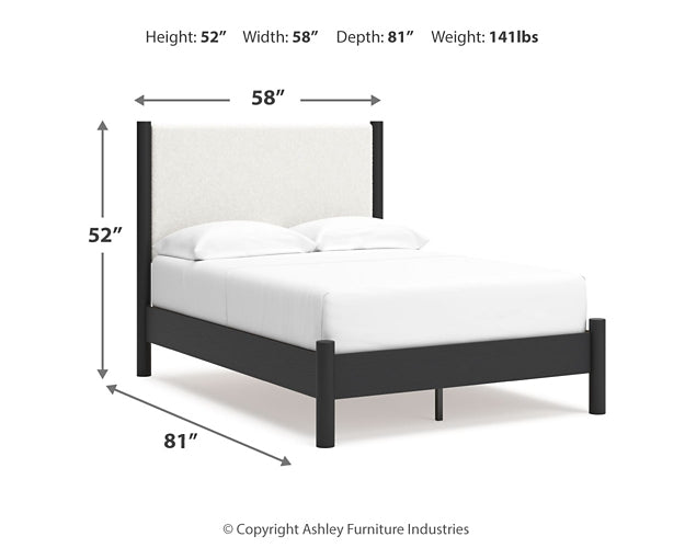 Cadmori Upholstered Panel Bed With Mirrored Dresser And Chest