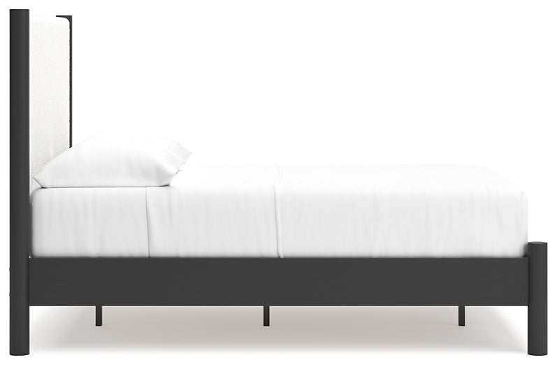 Cadmori Upholstered Panel Bed With Mirrored Dresser And Chest