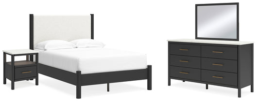 Cadmori  Upholstered Panel Bed With Mirrored Dresser And Nightstand