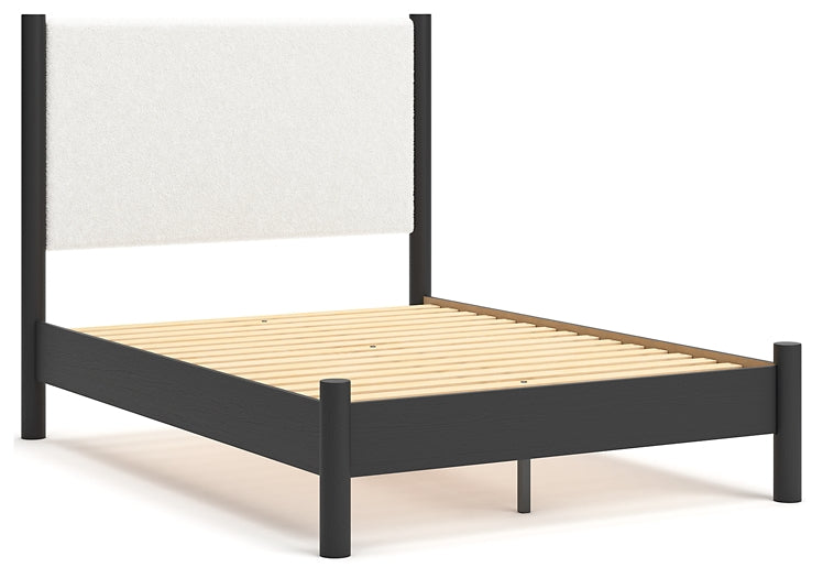 Cadmori Upholstered Panel Bed With Mirrored Dresser And Nightstand