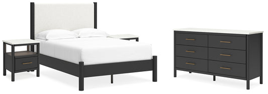 Cadmori  Upholstered Panel Bed With Dresser And 2 Nightstands