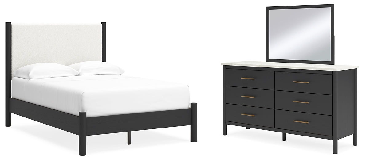 Cadmori Upholstered Panel Bed With Mirrored Dresser