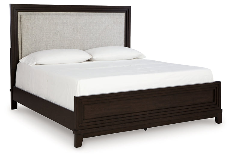 Neymorton Upholstered Panel Bed With Mirrored Dresser, Chest And 2 Nightstands