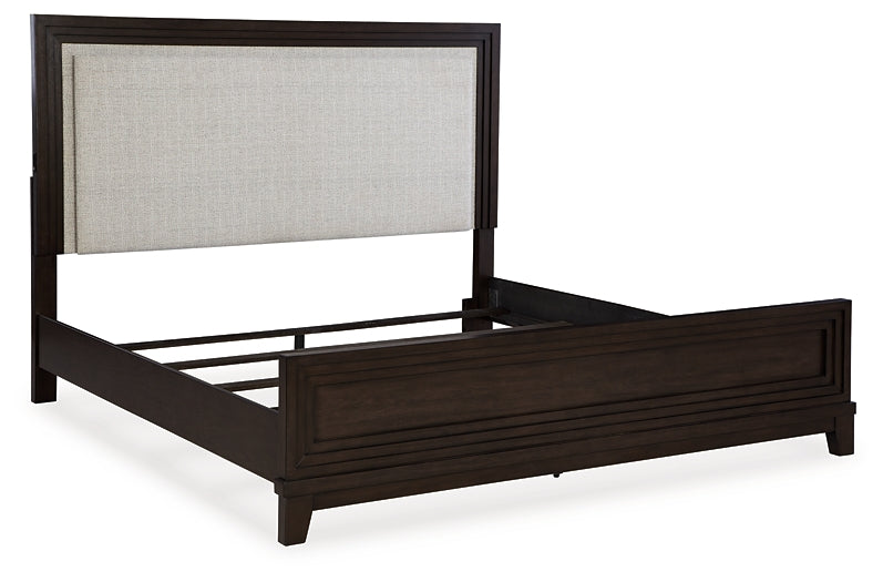 Neymorton Upholstered Panel Bed With Mirrored Dresser, Chest And 2 Nightstands