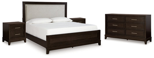 Neymorton California  Upholstered Panel Bed With Dresser And 2 Nightstands
