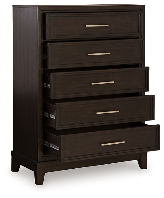 Neymorton Upholstered Panel Bed With Mirrored Dresser, Chest And 2 Nightstands