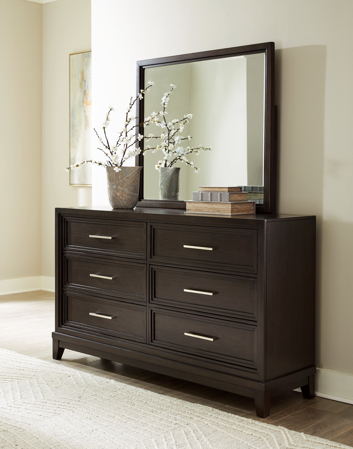 Neymorton Upholstered Panel Bed With Mirrored Dresser, Chest And 2 Nightstands
